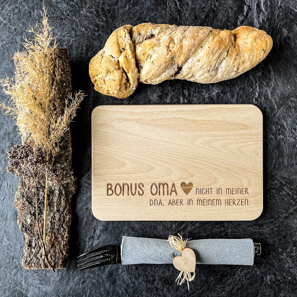 Spruchreif® Frühstücksbrett Frühstücksbrettchen aus Holz mit Gravur, Geschenke für Stiefeltern