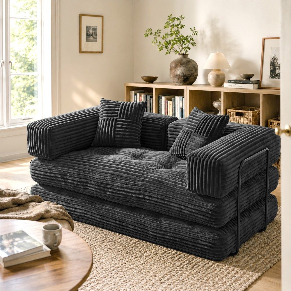 Vipbear 2-Sitzer 5-in-1 Modulares Sofa mit Schlaffunktion, Wandelsofa aus Cord, 1 Teile, ohne Montage, 160x90cm Flauschige Couch für Wohnzimmer Arbeitszimmer