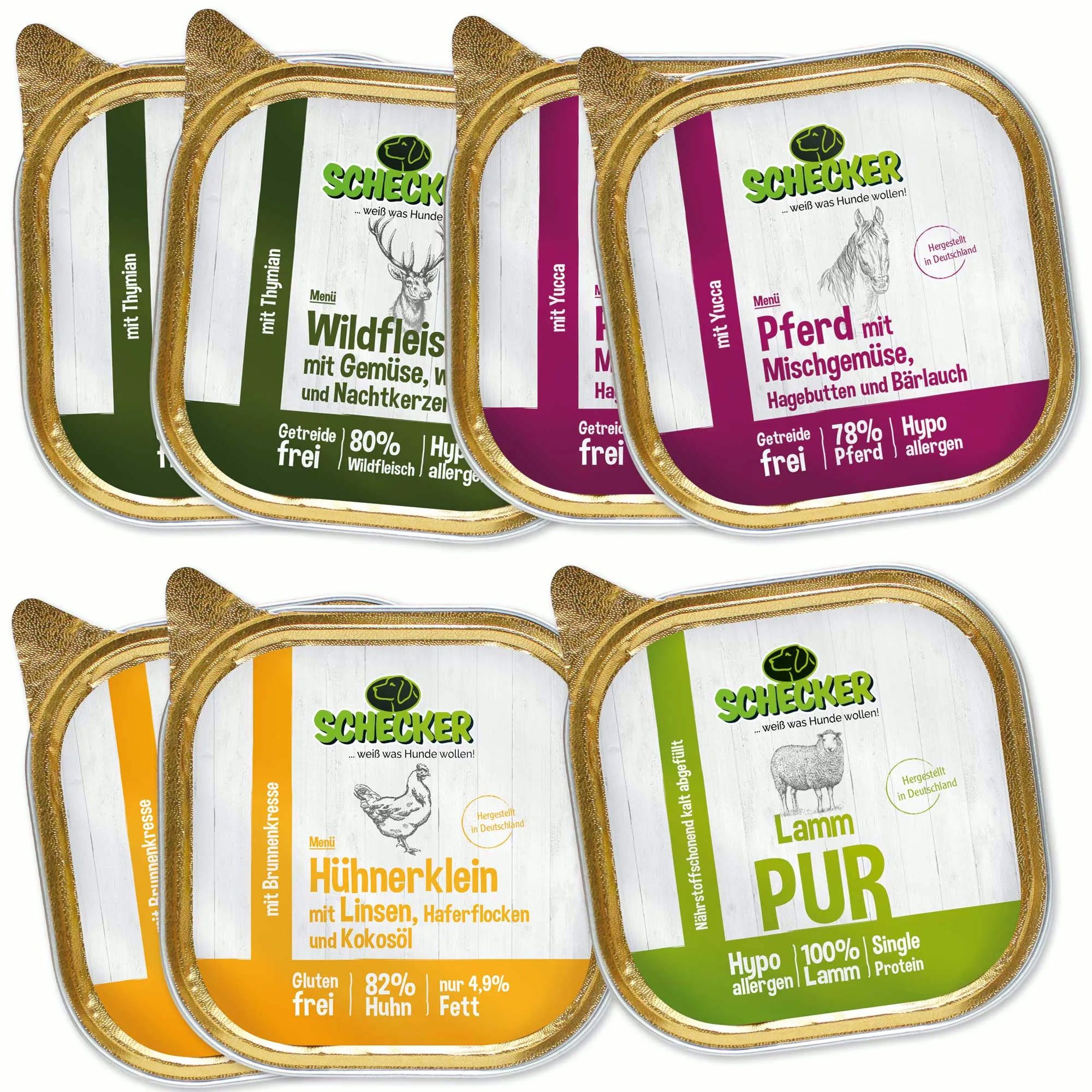 Schecker Schecker Nassfutter -7 x 200g - hoher Fleischgehalt, 1St., 1400g, Ohne Zucker, ohne Konservierungsstoffe