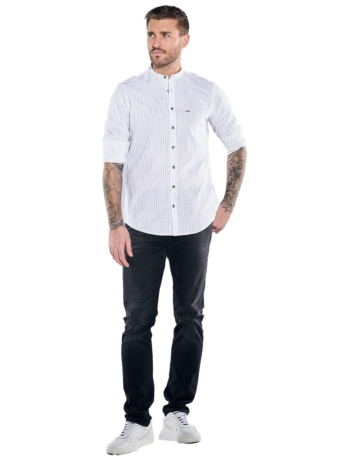 emilio adani Langarmhemd Herren Langarm-Hemd gemustert, Reinweiss