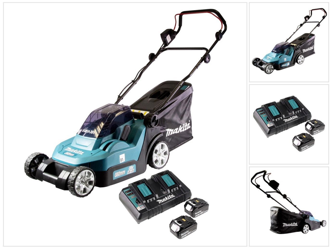 Makita Akkurasenmäher DLM 432 PM2 Akku Rasenmäher 36 V (2x 18 V) 43 cm Brushless + 2x Akk