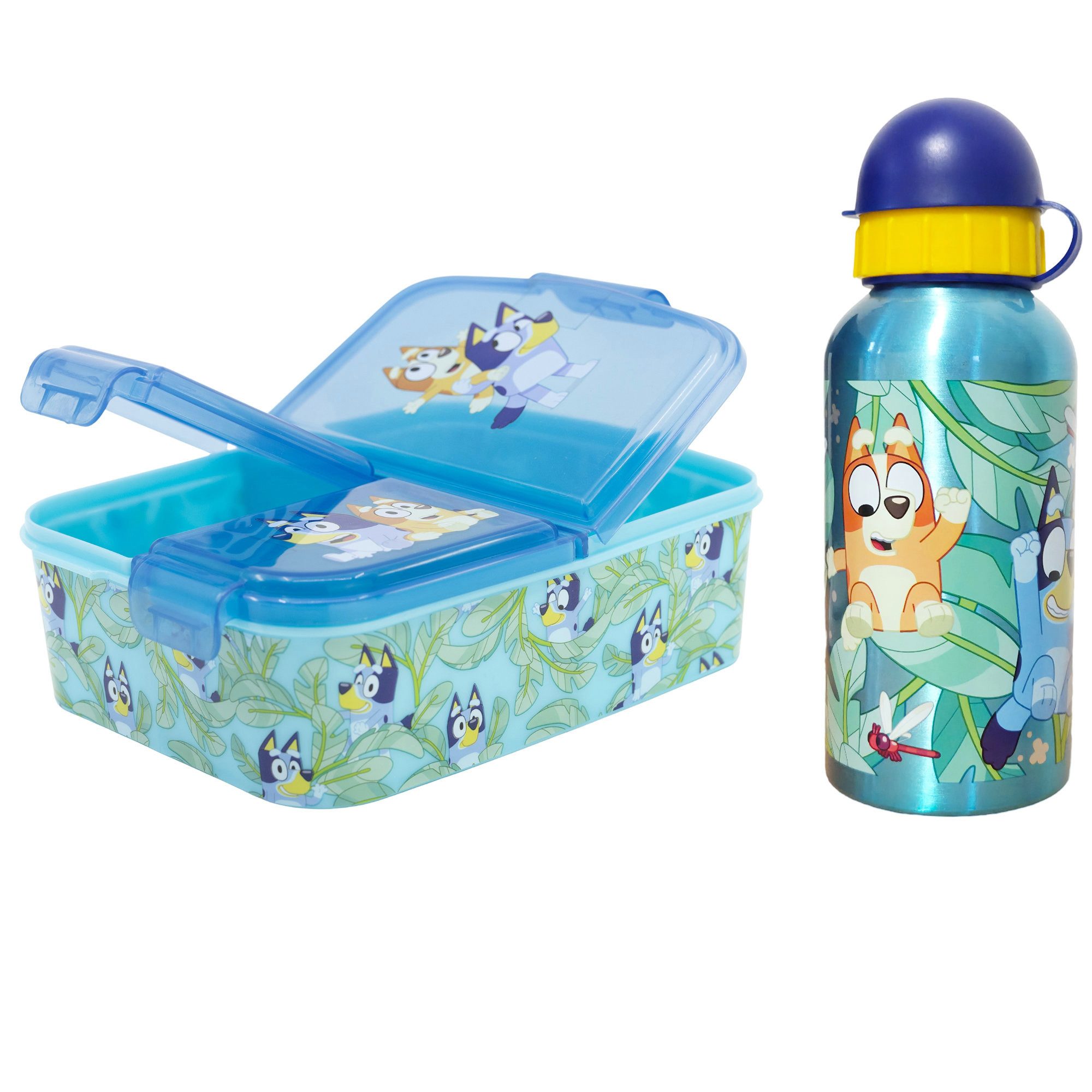 Bluey Lunchbox Bluey Bingo Kinder 2 tlg Set 3 Kammern Brotdose Alu Trinkflasche, (Spar-Set, 2-tlg., Spar-Set), 400 ml