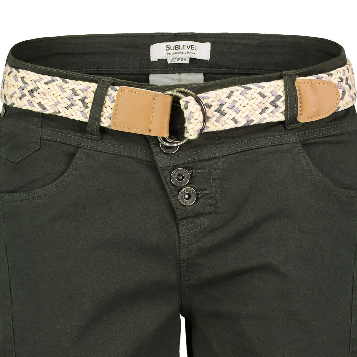SUBLEVEL Shorts Damen Bermudas kurze Hose Baumwolle Jeans Sommer Chino Stoff