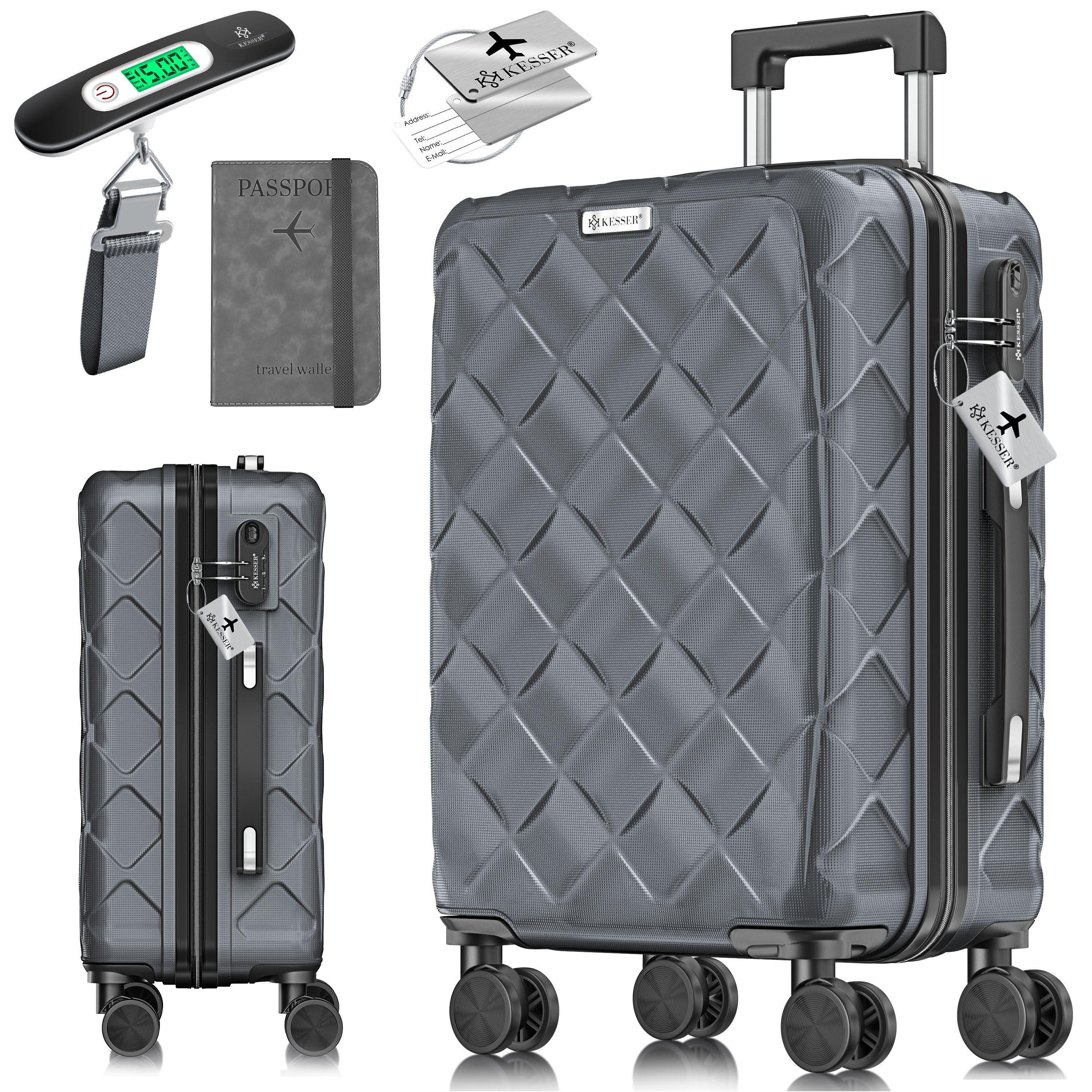 KESSER Hartschalen-Trolley Reisekoffer, 4 Rollen, ABS Hartschalenkoffer mit Zahlenschloss Kofferwaage & Reisebrieftasche