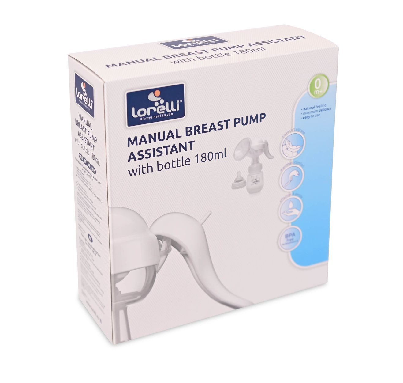 Lorelli Handmilchpumpe Assistant, manuell, 180 ml Flasche, ergonomischer Griff, Silikon-Sauger Größe 0+