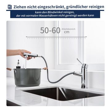 aihom Küchenarmatur mit Ausziehbarer Brause,Wasserhahn Bad,120° Drehbar Spültischarmatur mit herausziehbarer Dual-Spülbrause