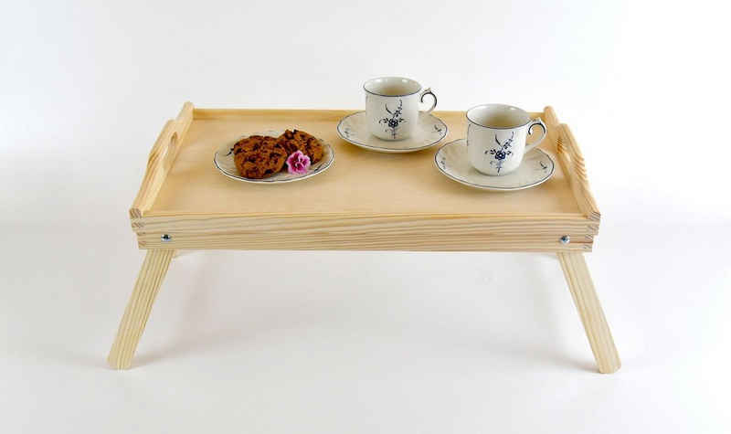 MyBer® Tabletttisch Holztablett Beistelltisch Betttisch Laptop Tablett aus Holz (1-St., 1 Tisch, Frühstücktablett), mit klappbaren Füßen, leicht und praktisch