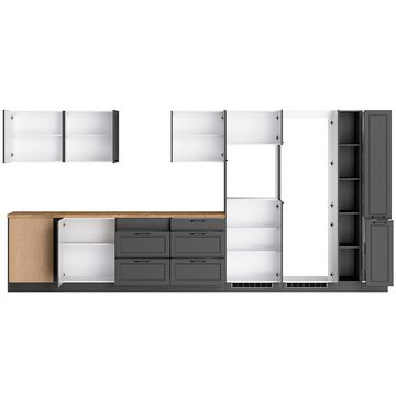 Lomadox Küchenzeile MONTERREY-03, Küchenblock Küchenmöbel, 420/240cm, grau mit Eiche