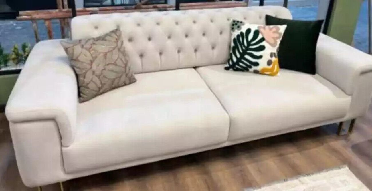3 Italy Holz Sofa in 3-Sitzer Teile, Modern Stoff, Design 1 Weiß Luxus Made Sitzer JVmoebel Elegantes Möbel