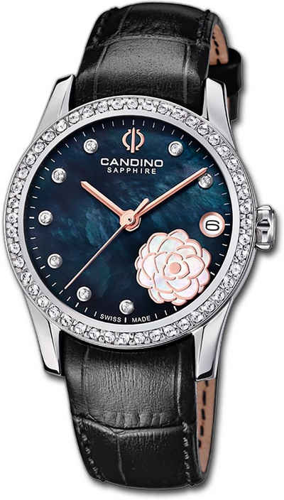 Candino Quarzuhr »Candino Leder Damen Uhr C4721/4«, (Analoguhr), Damenuhr mit Lederarmband, rundes Gehäuse, mittel (ca. 33mm), Fashion-Style, Made-In Swiss