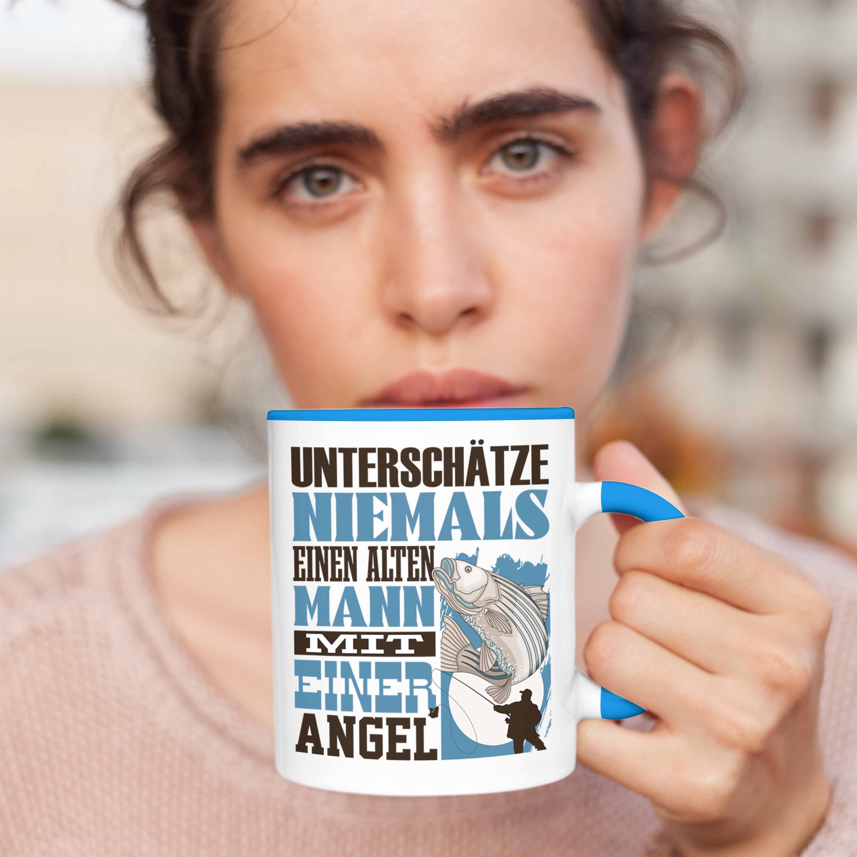 Tasse Lustiger Unterschätze Geschenk für Tasse Spruch Angel Trendation Fischer Blau Angler