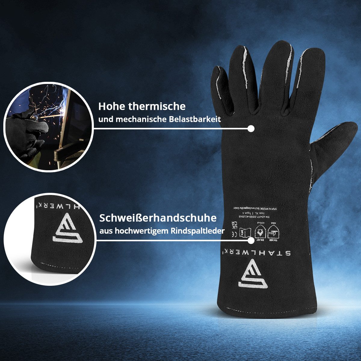 STAHLWERK Arbeitshandschuhe Schweißerschutzhandschuhe Schweißerhandschuhe Hitzeschutzhandschuhe (Set, 1-St., Einzelartikel) feuerbeständig, robust, strapazierfä – Bild 3 von 5
