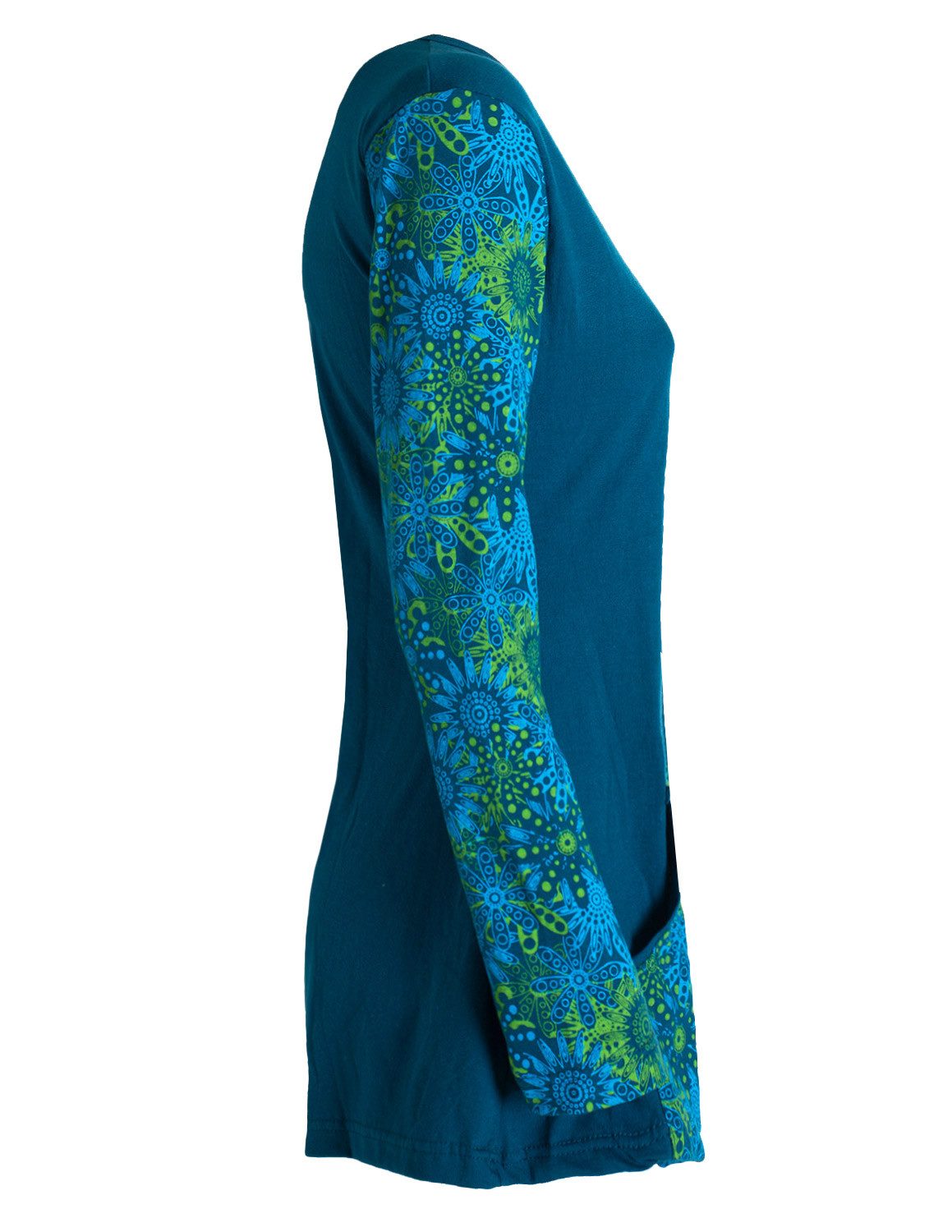 Vishes Tunikakleid Longshirt Damen Langarm Tunika Mandala Print Baumwolle Alternative Mode, Boho, Hippie, Ethno, Festival