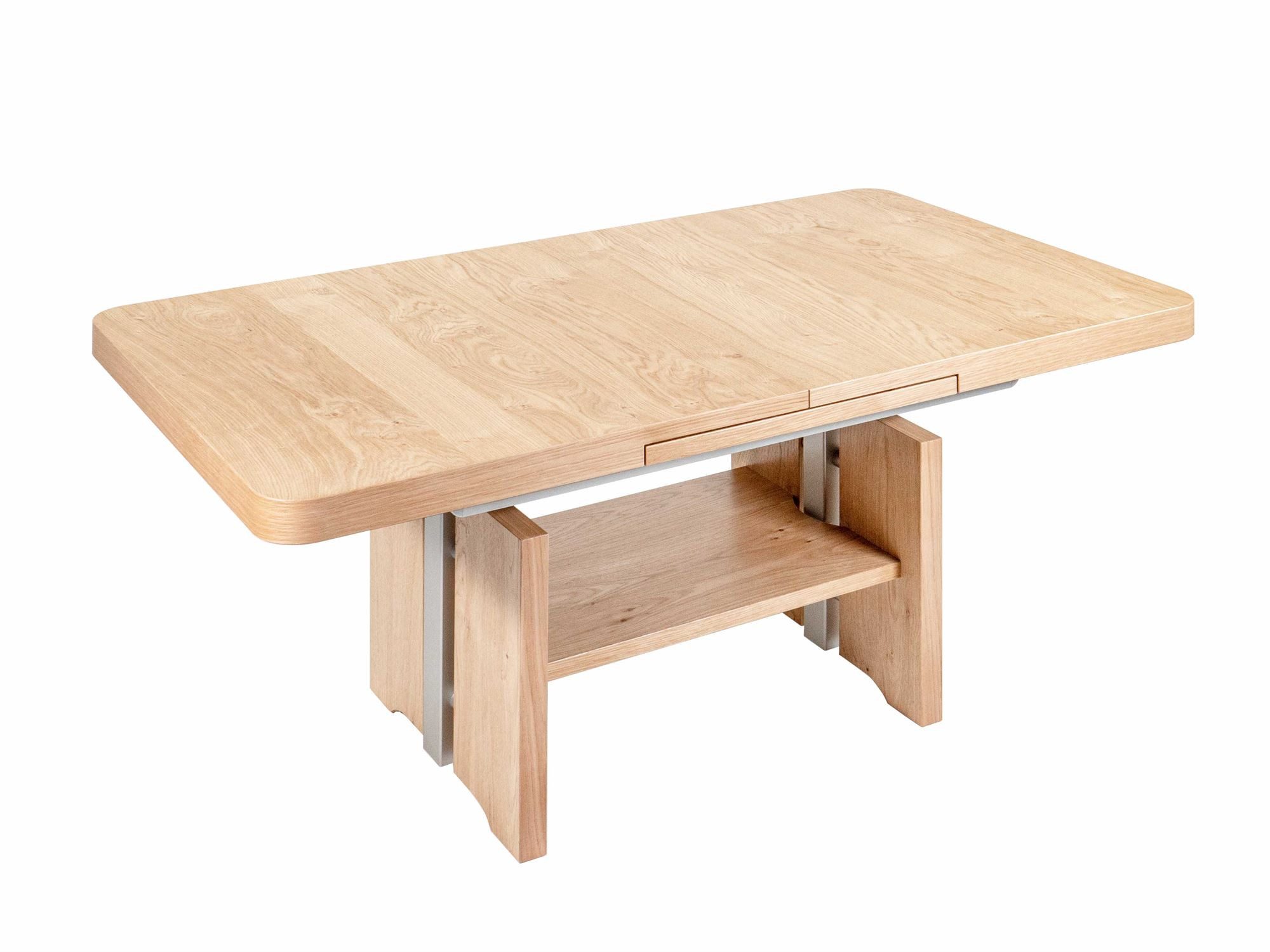 58 aufm Kessel Couchtisch Funktionstisch Canice 130x56x80 Massivholzfurnier+Echtholz Eiche Natur (inkl. Lieferung bis zur Haustür, 1-St., Lieferung bis Verwendungsstelle), stufenlos höhenverstellbar ausziehbar Tischplatte Massivholzfurnier