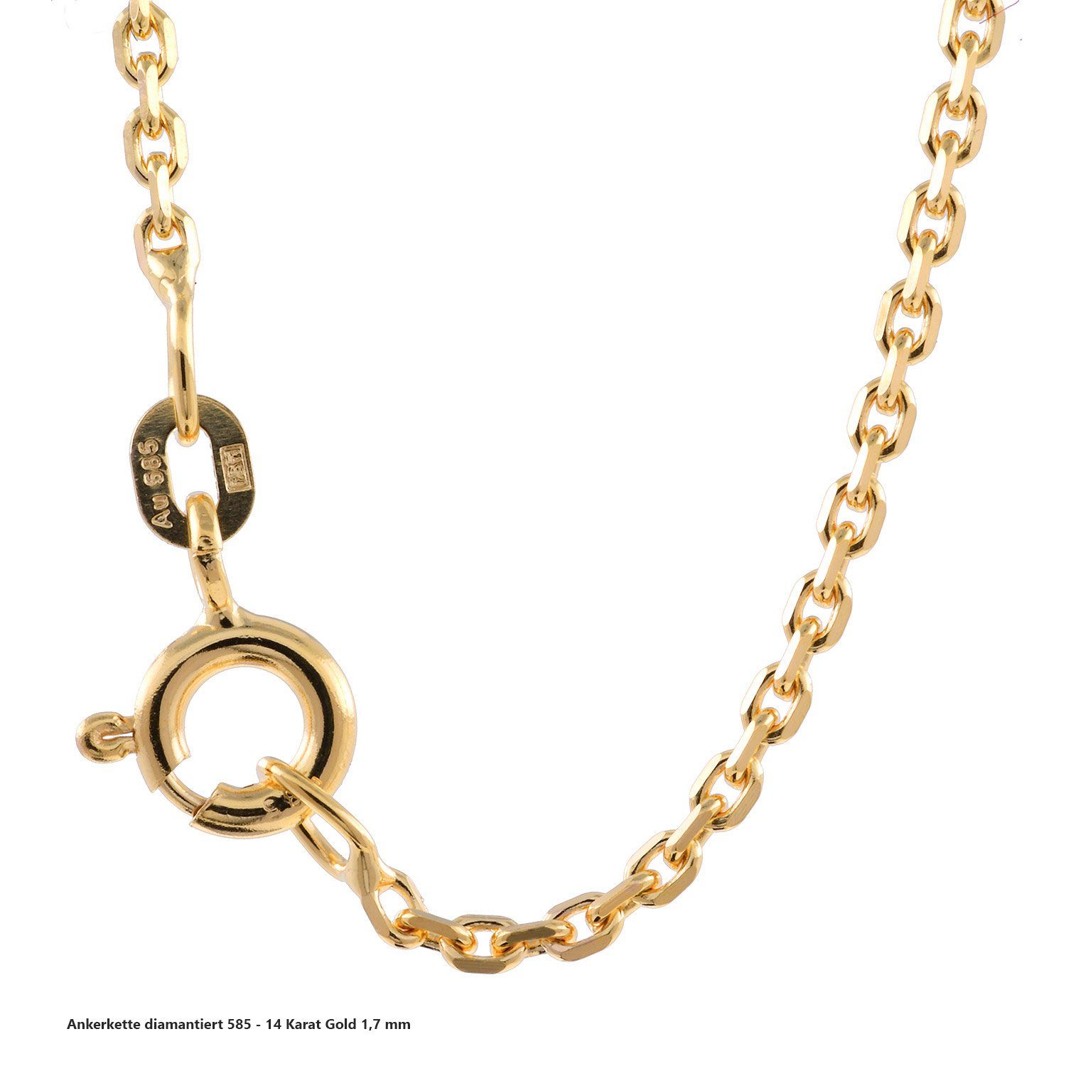 HOPLO Goldkette Goldkette Ankerkette diamantiert Breite 1,7 mm 55 cm 585-14 Karat Gold, Made in Germany