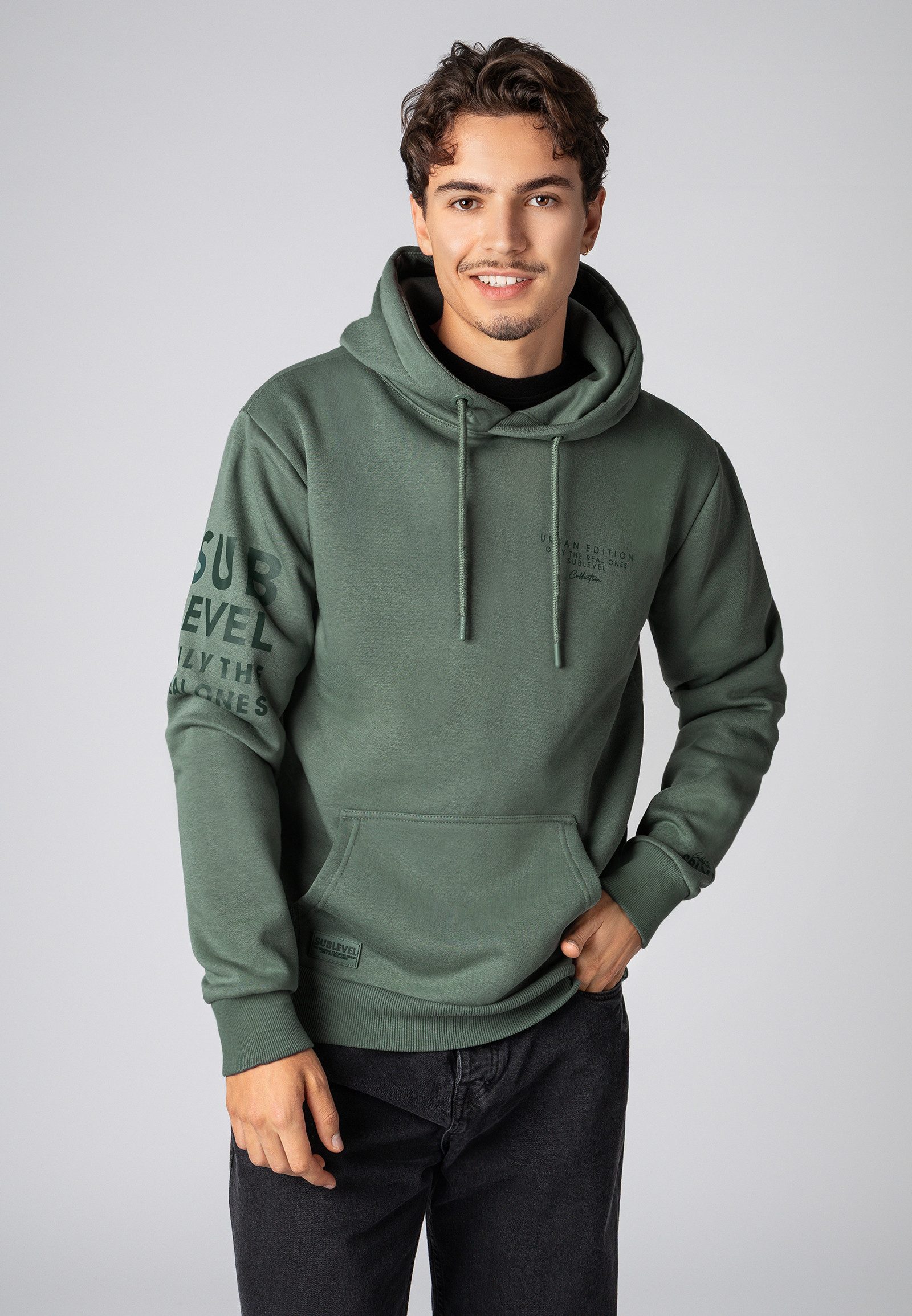 SUBLEVEL Hoodie Herren Kapuzenpullover mit Print Sweater, Kapuzensweatshirt mit Kängurutasche und Kapuze, Oversized