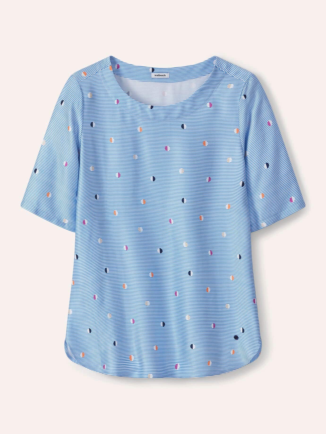 Walbusch T-Shirt Damen Extraleichte Viskose Satin Bluse Rundhals Kurzarm Shirtbluse, einlaufsicher, pflegeleicht, weichfließender Stoff