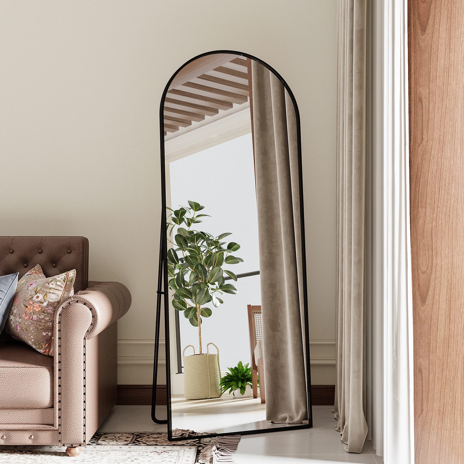 Furnishings Home Ganzkörperspiegel Spiegel groß Wandspiegel Schwarz mit Metall Alu Rahmen (Flurspiegel Bodenspiegel, Rechteckig/Rund), für Schlafzimmer Garderobe Wohnzimmer Hotel Friseurladen