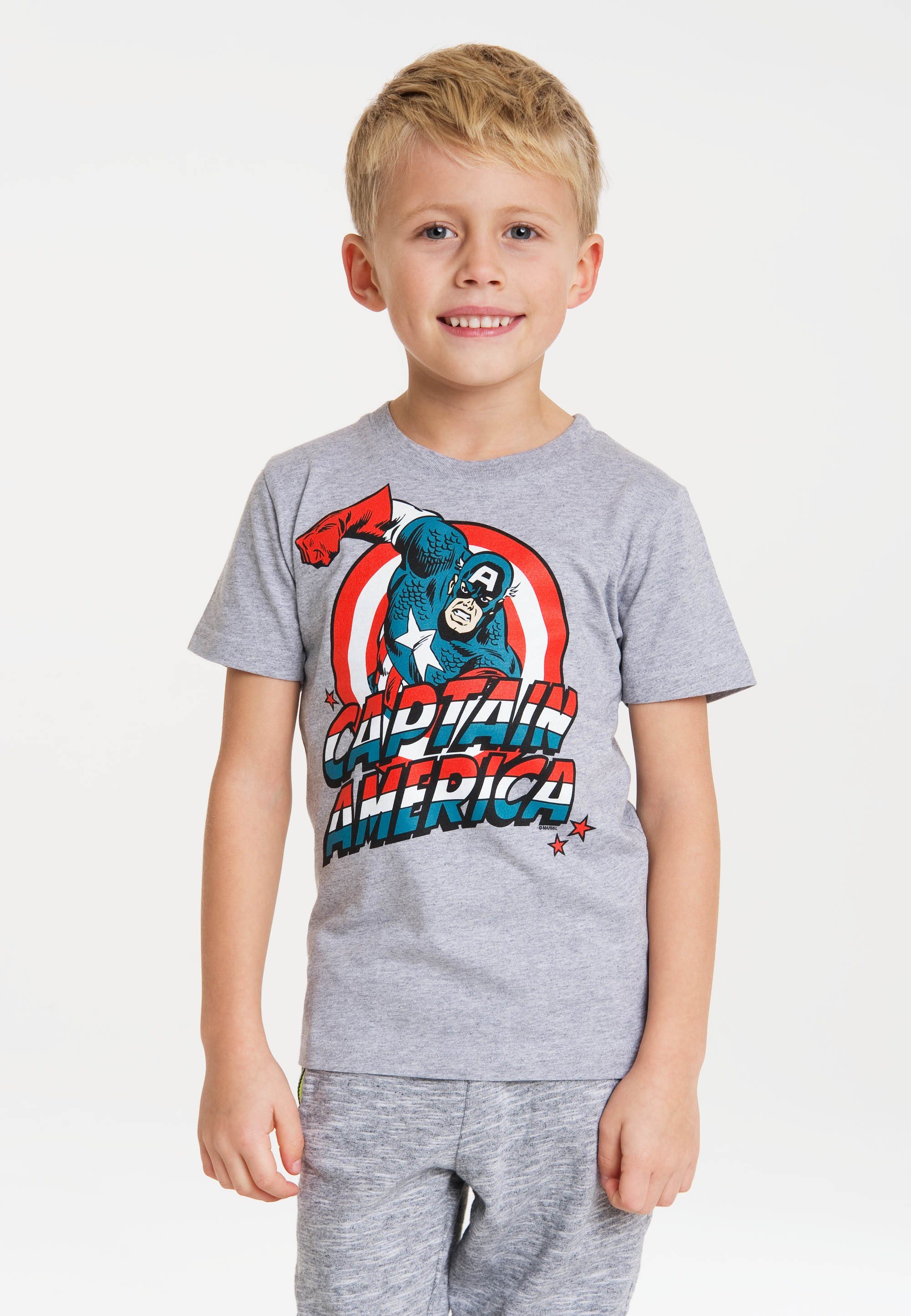 LOGOSHIRT T-Shirt Captain America mit großem Marvel-Frontprint