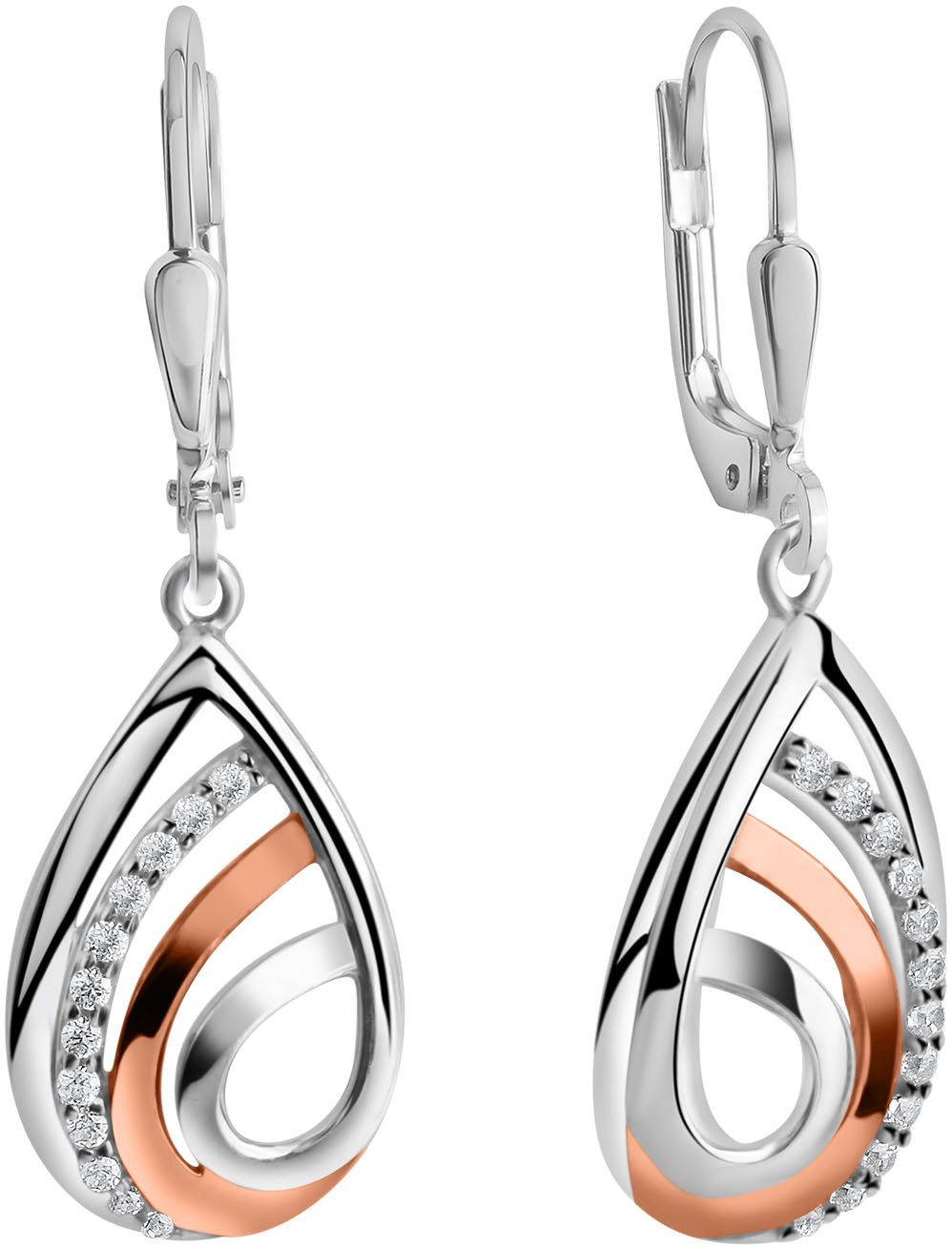 Firetti Paar Ohrhänger Schmuck Geschenk Silber 925 Ohrschmuck Ohrringe Tropfen bicolor, mit Zirkonia (synth)