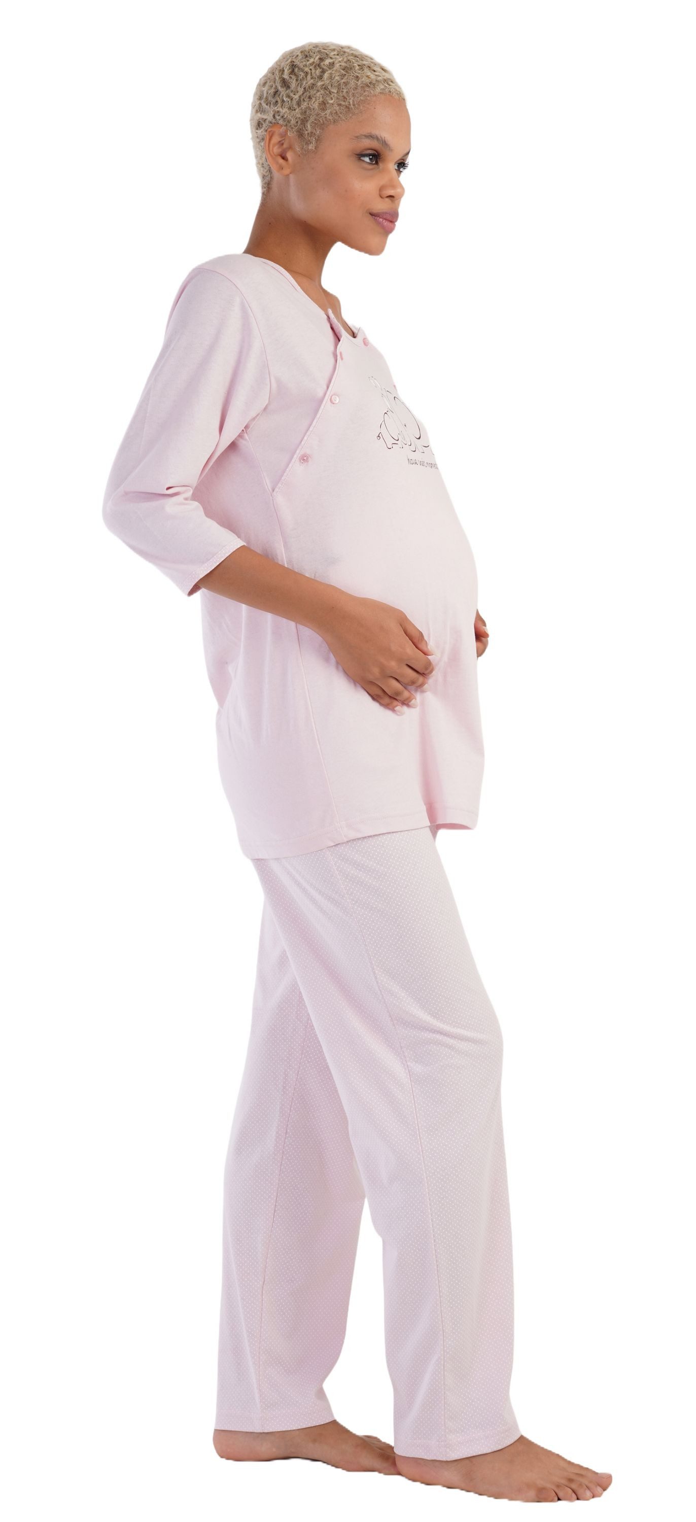Vienetta Schlafanzug Joyful Journey (Set, 2 tlg., 2-teilig) Damen Pyjama 2-teilig 3/4 Arm Stillfunktion Knöpfe Baumwolle