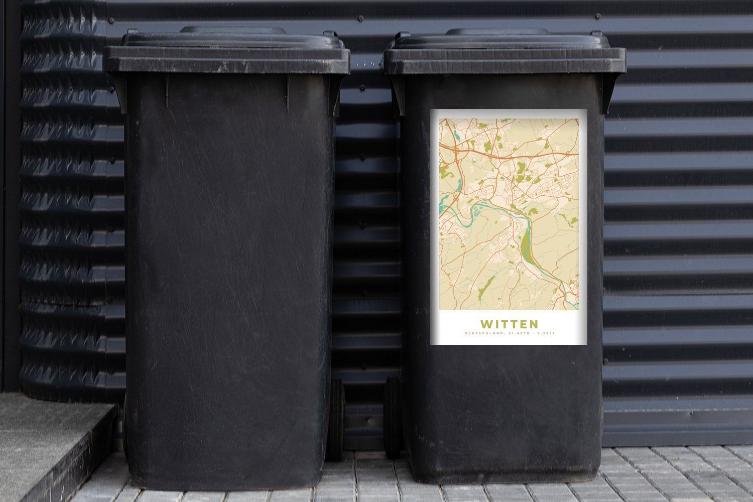 Vintage MuchoWow - Karte Witten Sticker, - Wandsticker St), Abfalbehälter Mülleimer-aufkleber, Stadtplan Container, Mülltonne, (1 -