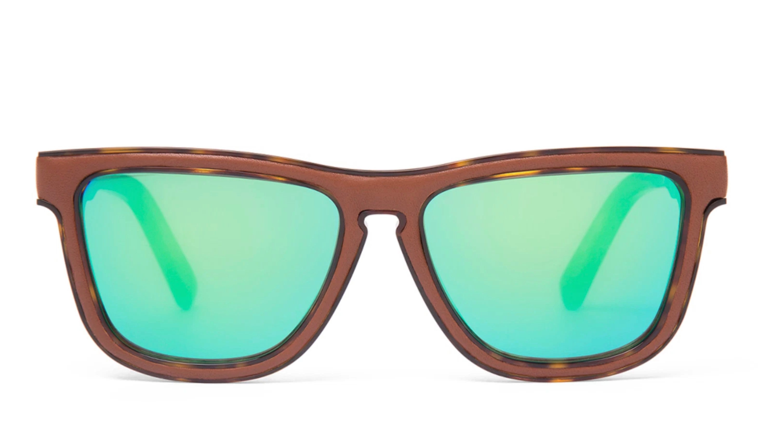 Loewe Sonnenbrille Verspiegelt Lederüberzogener Rahmen Handgefertigt in Italien Fassung mit Lederüberzug,Türkisblauen Spiegeleffekten