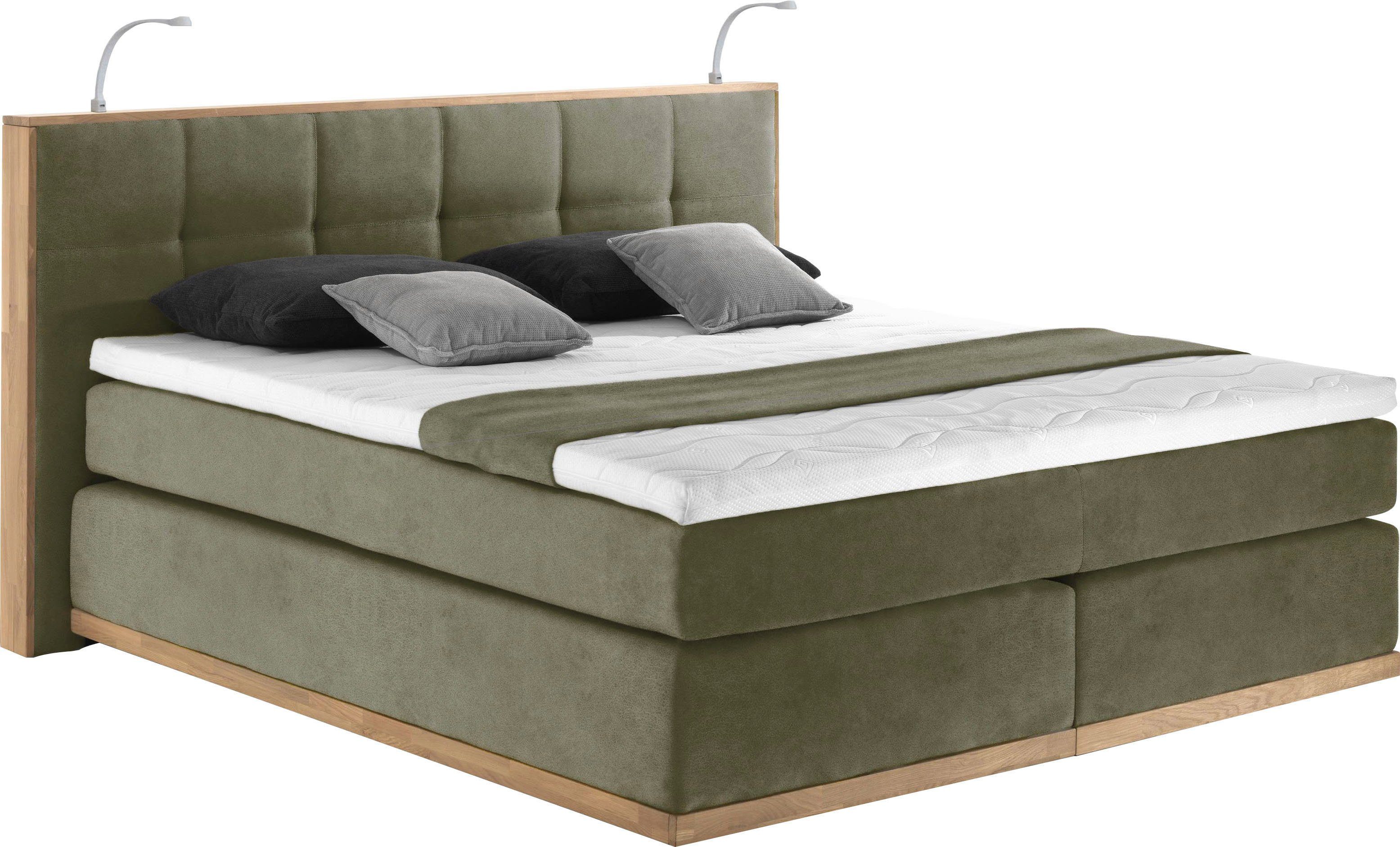 PLACES OF STYLE Boxspringbett "Vinton" aus Eiche, mit LED-Beleuchtung, vers günstig online kaufen