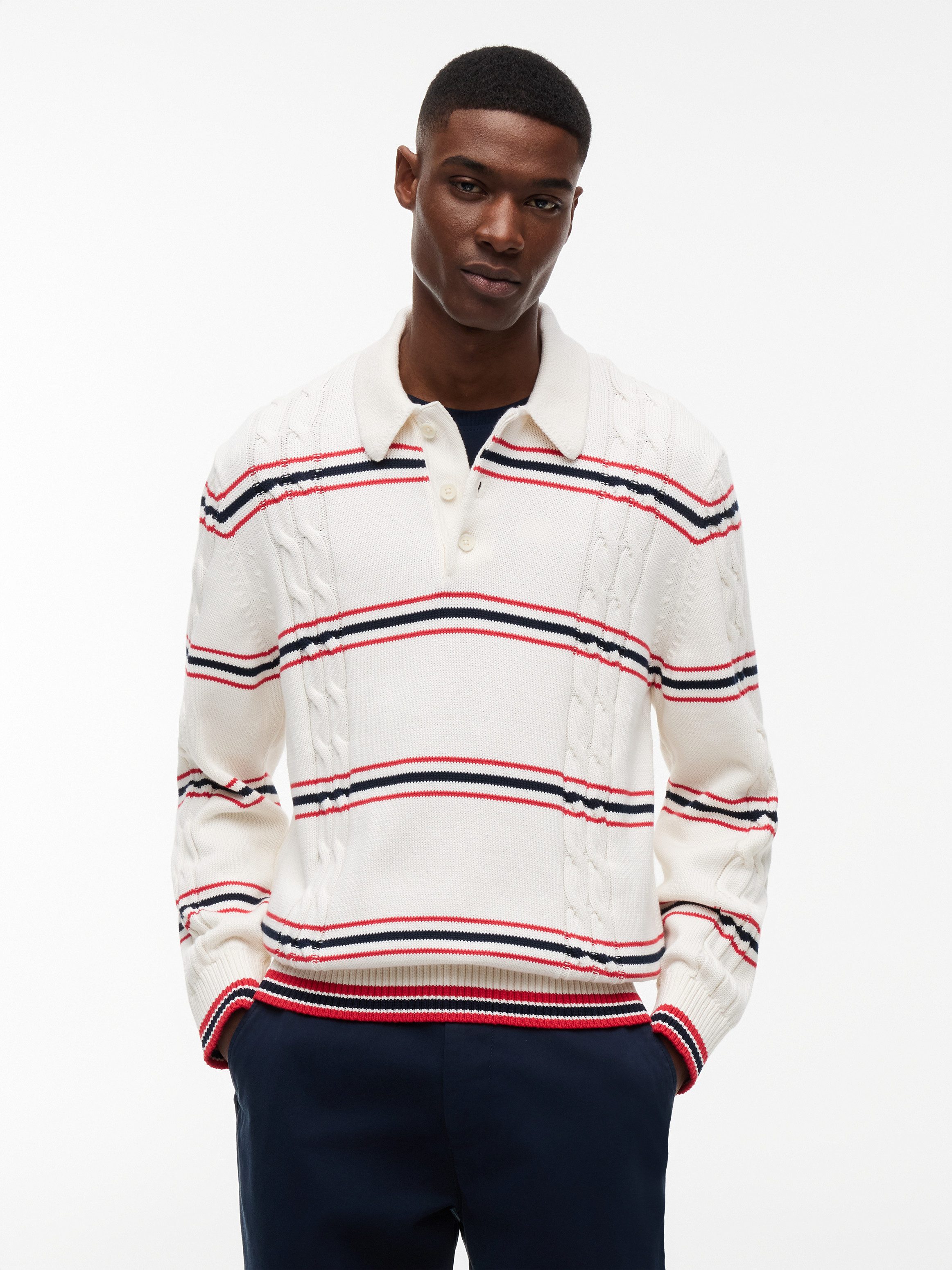 Tommy Jeans Polokragenpullover REGULAR STRIPE CABLE KNIT POLO Regular fit mit Polokragen