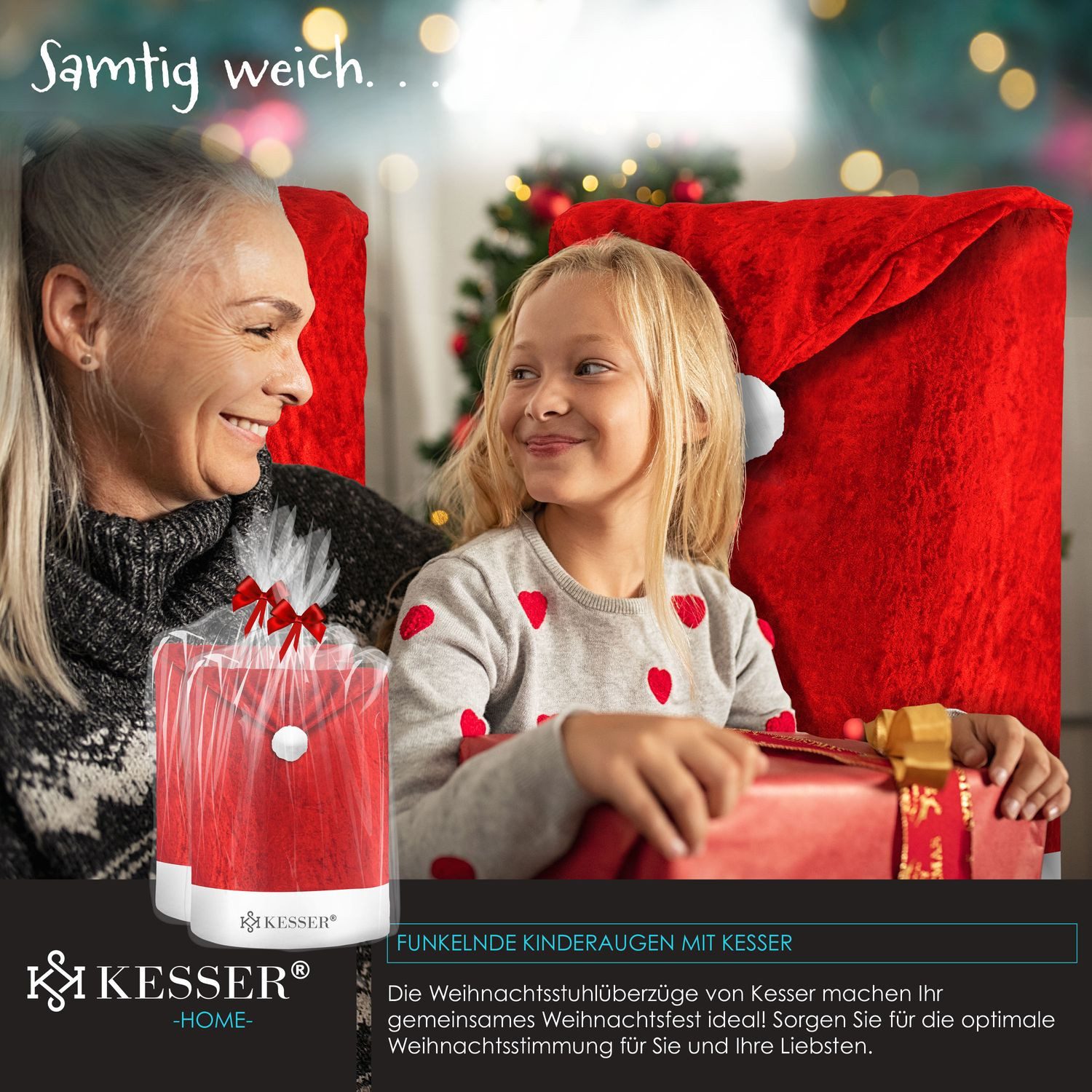KESSER Weihnachtsfigur, Premium Weihnachtsstuhlüberzug Set Stuhlhussen für Weihnachten
