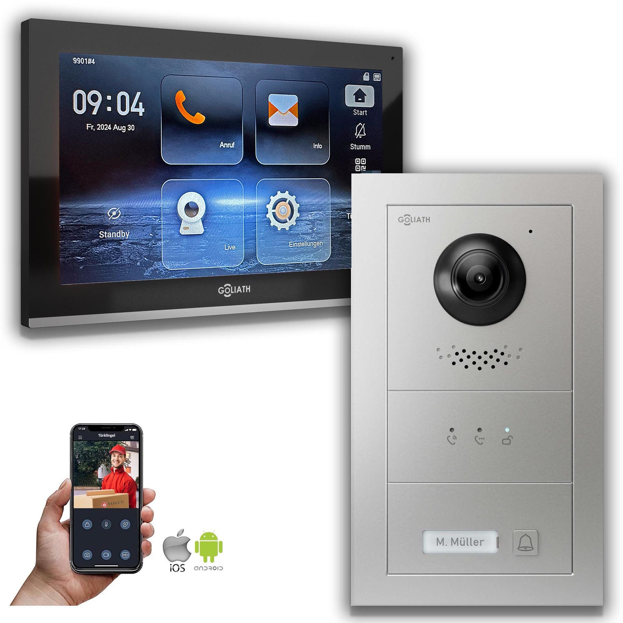 Goliath Intercom Video-Türsprechanlage Goliath IP Video Türsprechanlage mit Kamera 10-Zoll Silber (Privat oder Gewerblich)