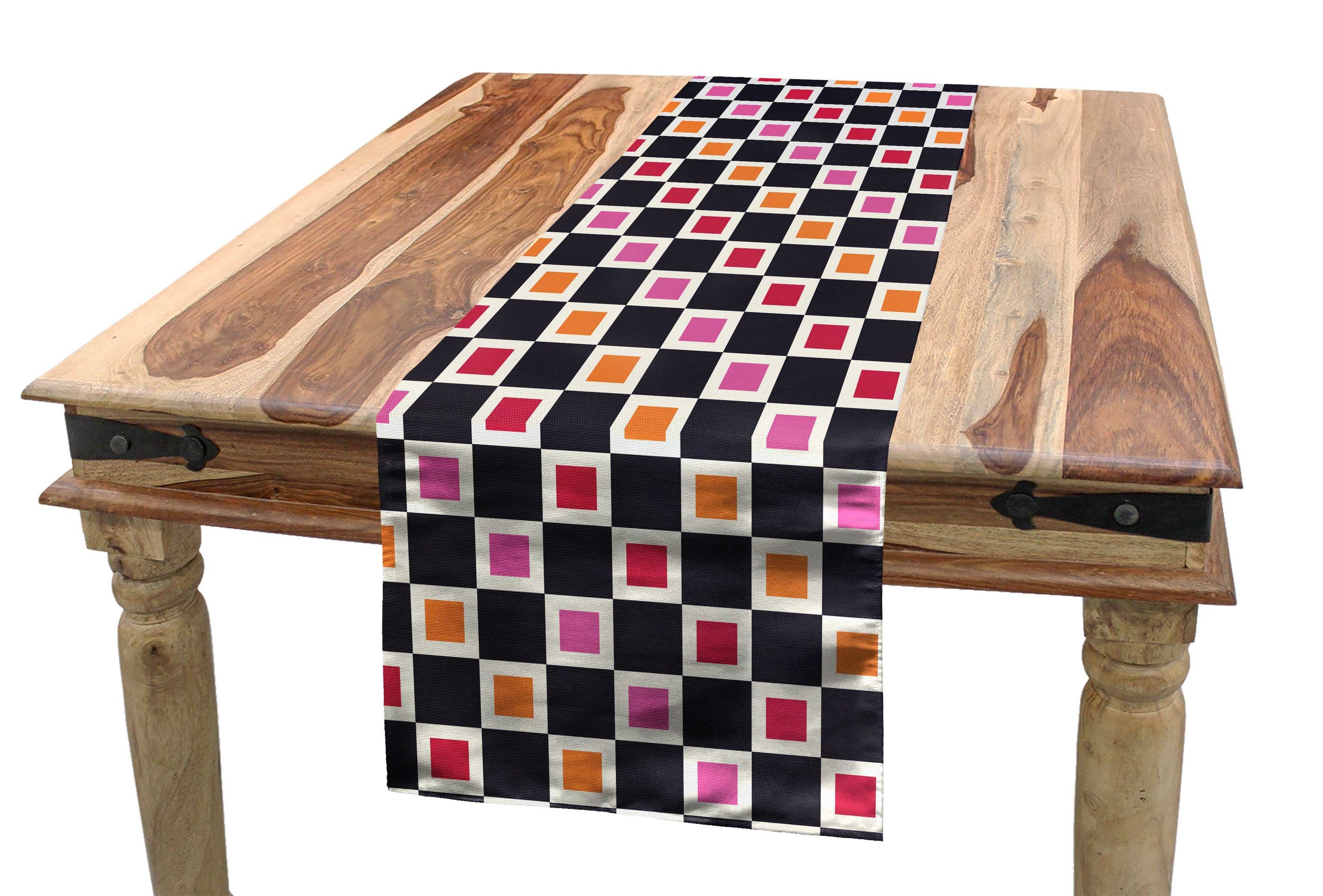 Abakuhaus Tischläufer Esszimmer Küche Rechteckiger Tischläufer, Squares Grid Dekorativer Geometrisch Vivid