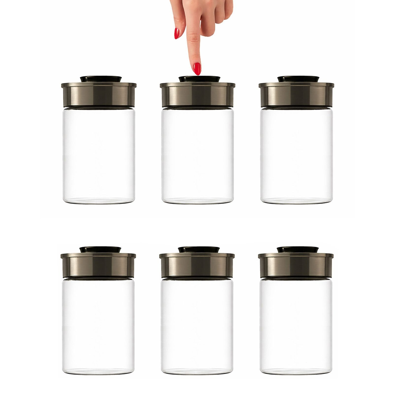 BURI Vorratsglas 6x Vakuum Vorratsglas Glas 1300ml Vorratsgläser Vakuumdeckel luftdicht, Glas