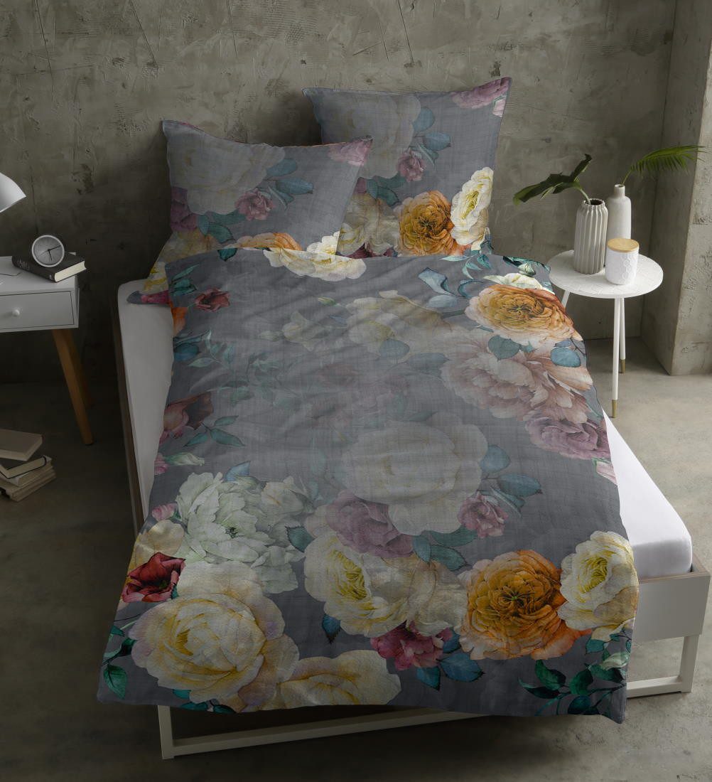 LIVING DREAMS Bettwäsche BaumwollSatin Bettwäsche-Set FLOWER PEAKCOCK, Satin, 2 teilig, Blumen harmonische Farben hautfreundlich