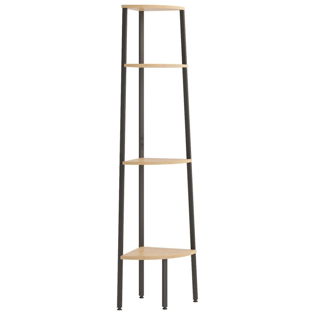 vidaXL Bücherregal 4-stöckiges Eckregal Hellbraun und Schwarz 45,5 x 31,5 x 150 cm, 1-tlg.
