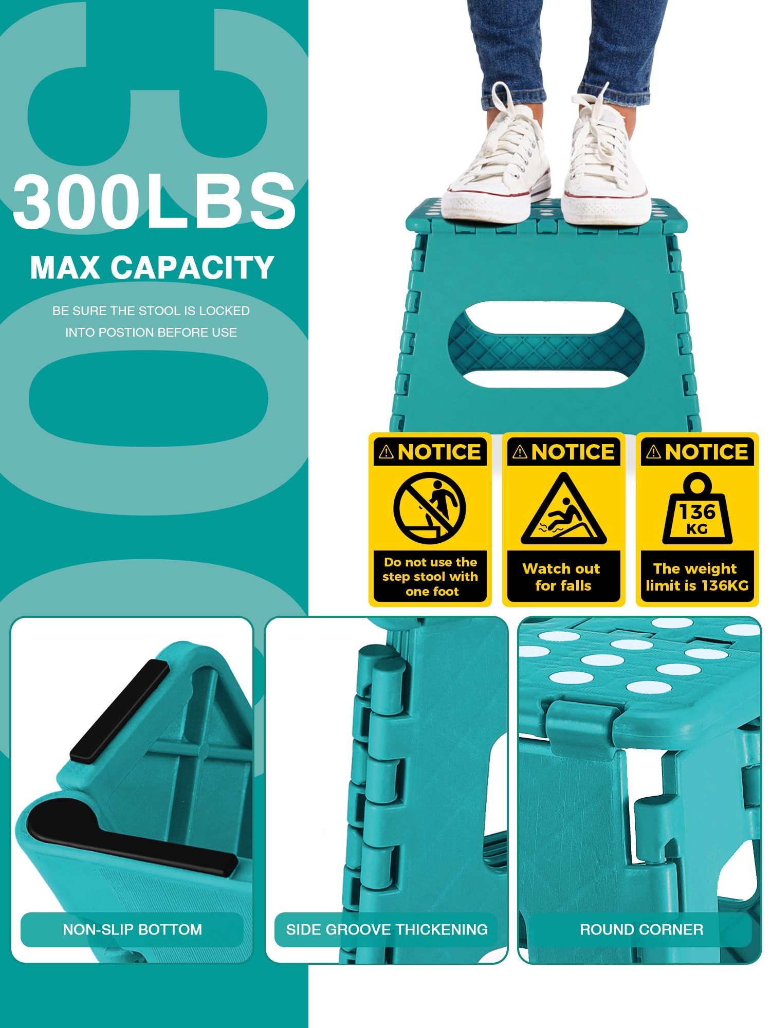 House Day Tritthocker klappbar, faltbarer Tritthocker in verschiedenen Höhen, Tragbarer Klapphocker, bis ca.136kg belastbar, Antirutschnoppen