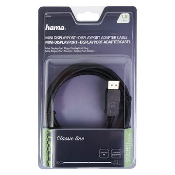 Hama Mini-Displayport auf DisplayPort-Kabel 1,8m Schwarz Video-Kabel, Mini Displayport, DisplayPort-Stecker, (1 cm), mini DP auf HDMI-Stecker, vergoldet, Digital Audio Video Full HD 1080p