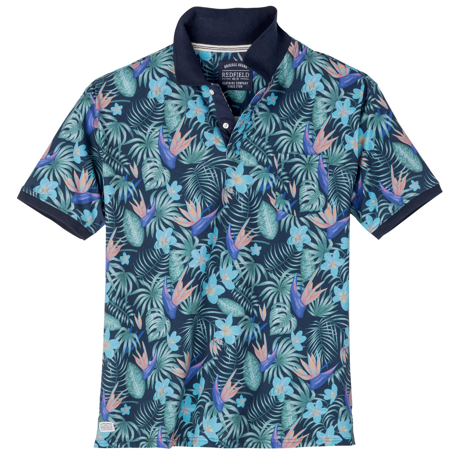 redfield Poloshirt Redfield Übergrößen Poloshirt navy-oliv-türkis Print