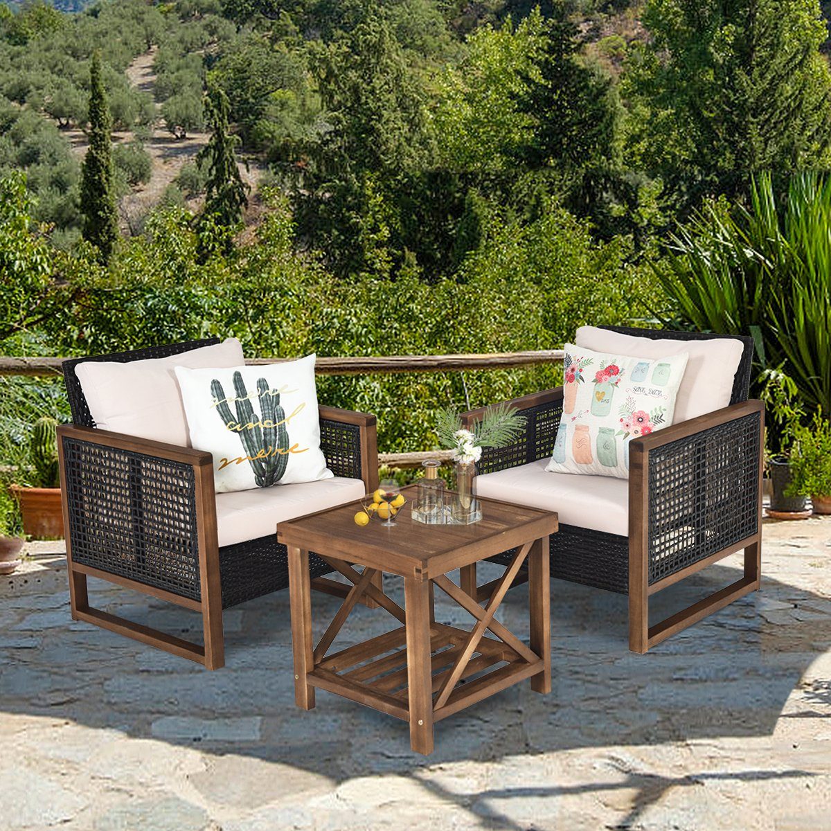 COSTWAY Balkonset, 3-tlg, 2 Personen, Rattan, günstig online kaufen