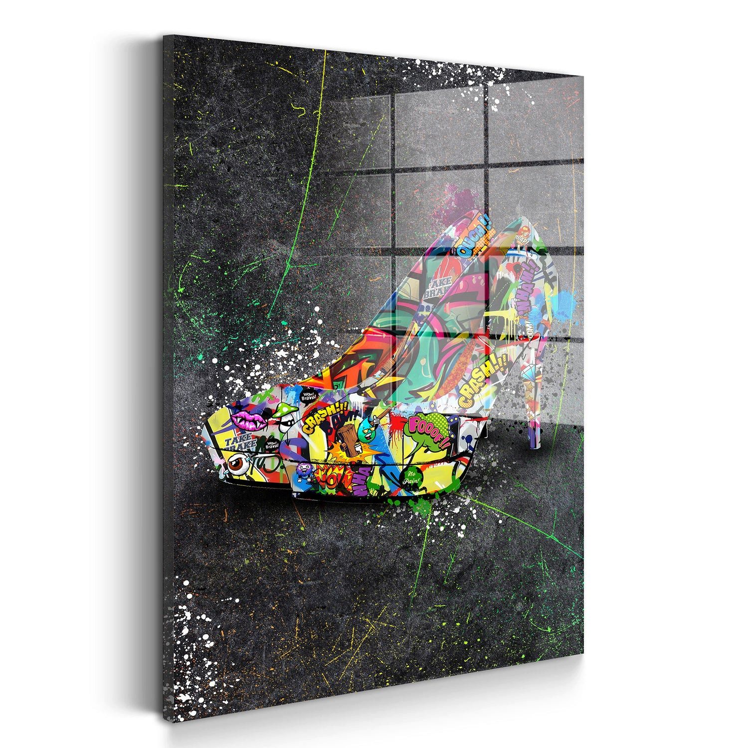 Acrylglasbild Street Art Damenschuh Acrylglas Wandbild Bild Wanddeko Wohnzimmer XL