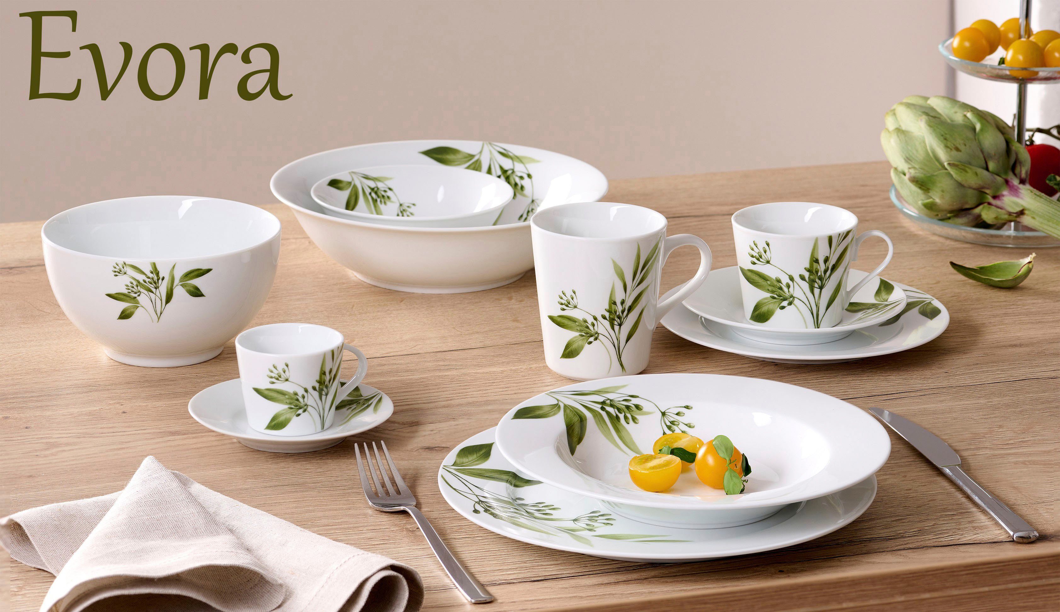 Ritzenhoff & Breker Müslischale Evora, Porzellan, (Set, 6-tlg), Geschirr-Set mit Botanik-Motiv