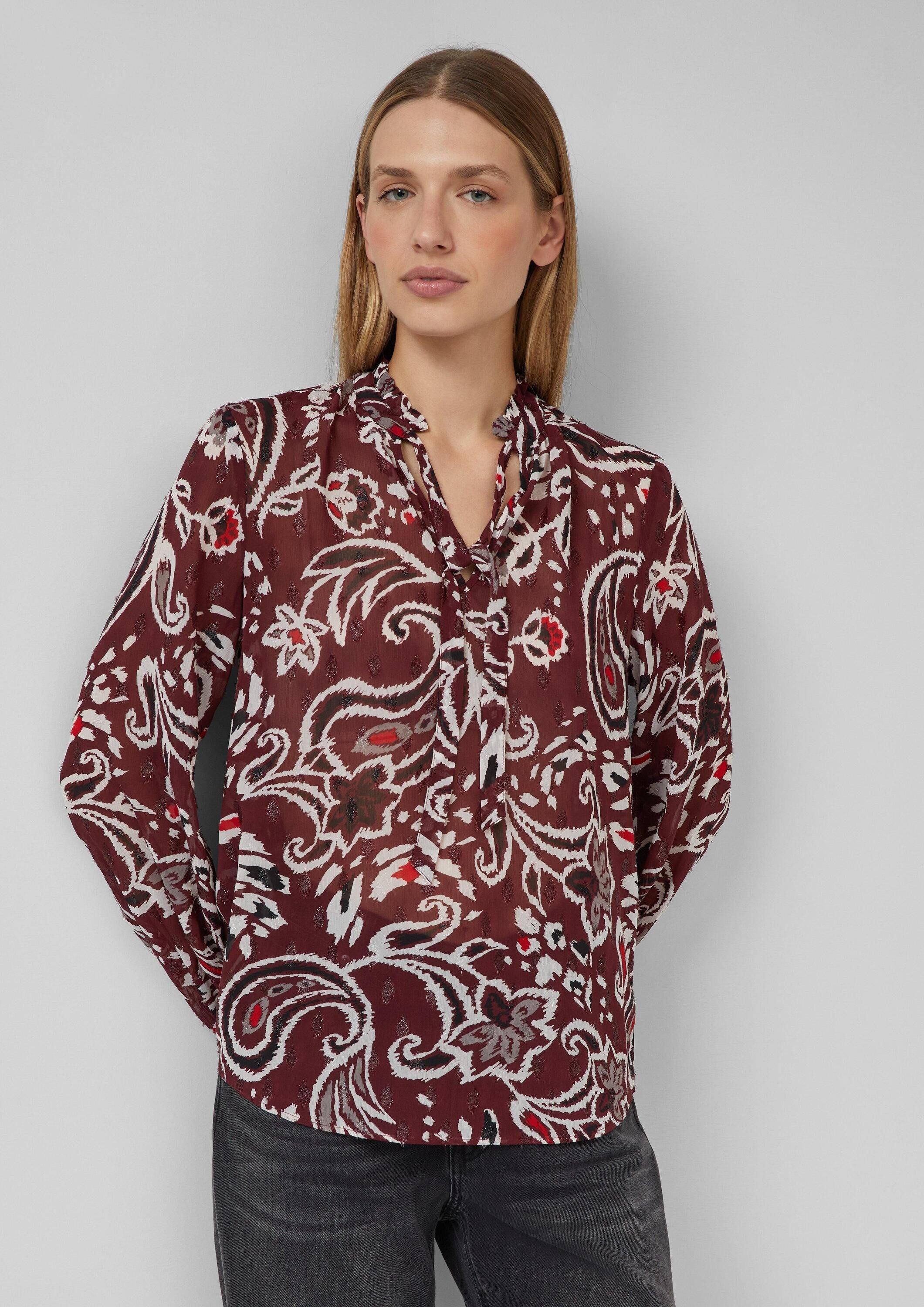 s.Oliver Langarmbluse Bluse Semitransparente Chiffon-Bluse mit All-over-Pri günstig online kaufen