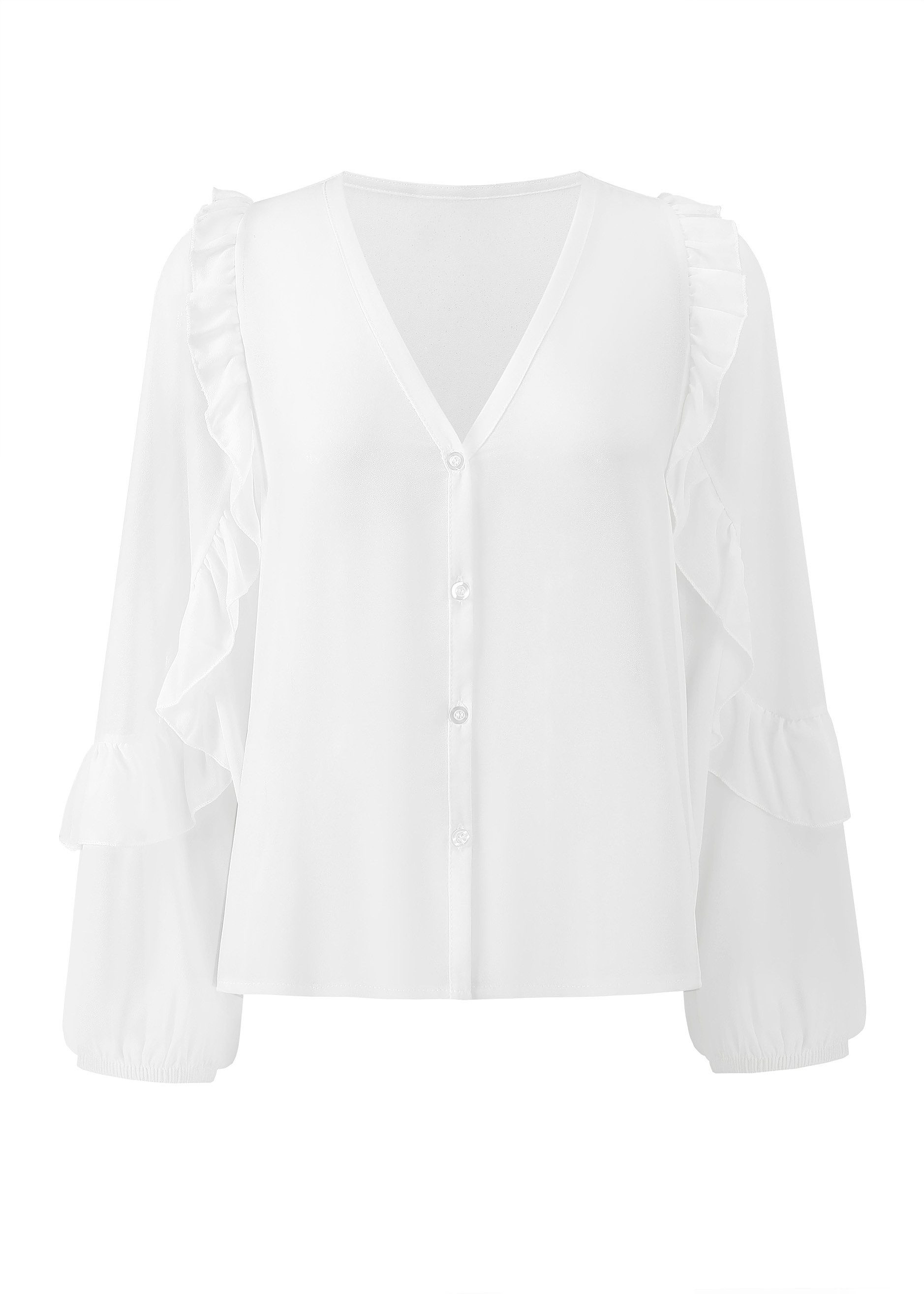SASSYCLASSY Langarmbluse Langarm Chiffon Bluse Damen Elegant mit Volants Le günstig online kaufen