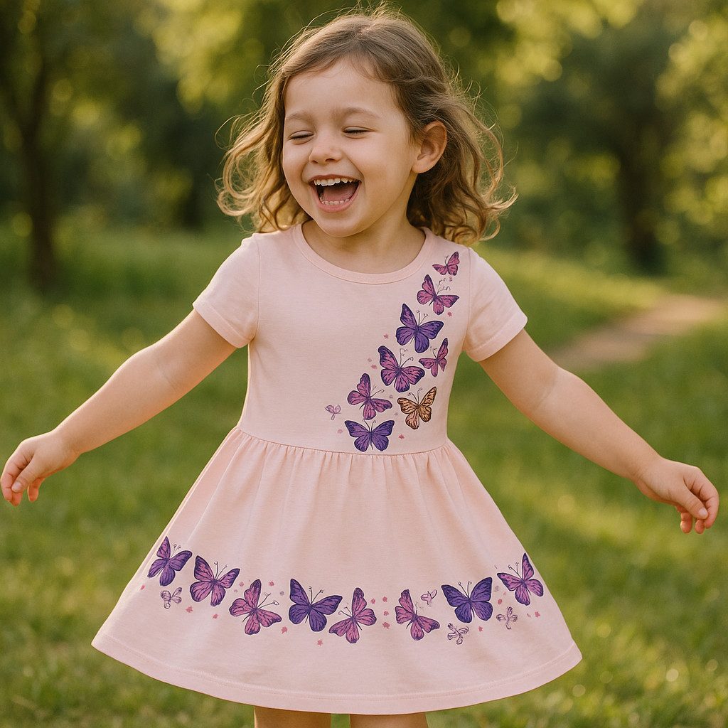 Partykleid Mädchen, Sommerkleid Kleinkind, Freizeitkleid, 100% Baumwolle, Rosa