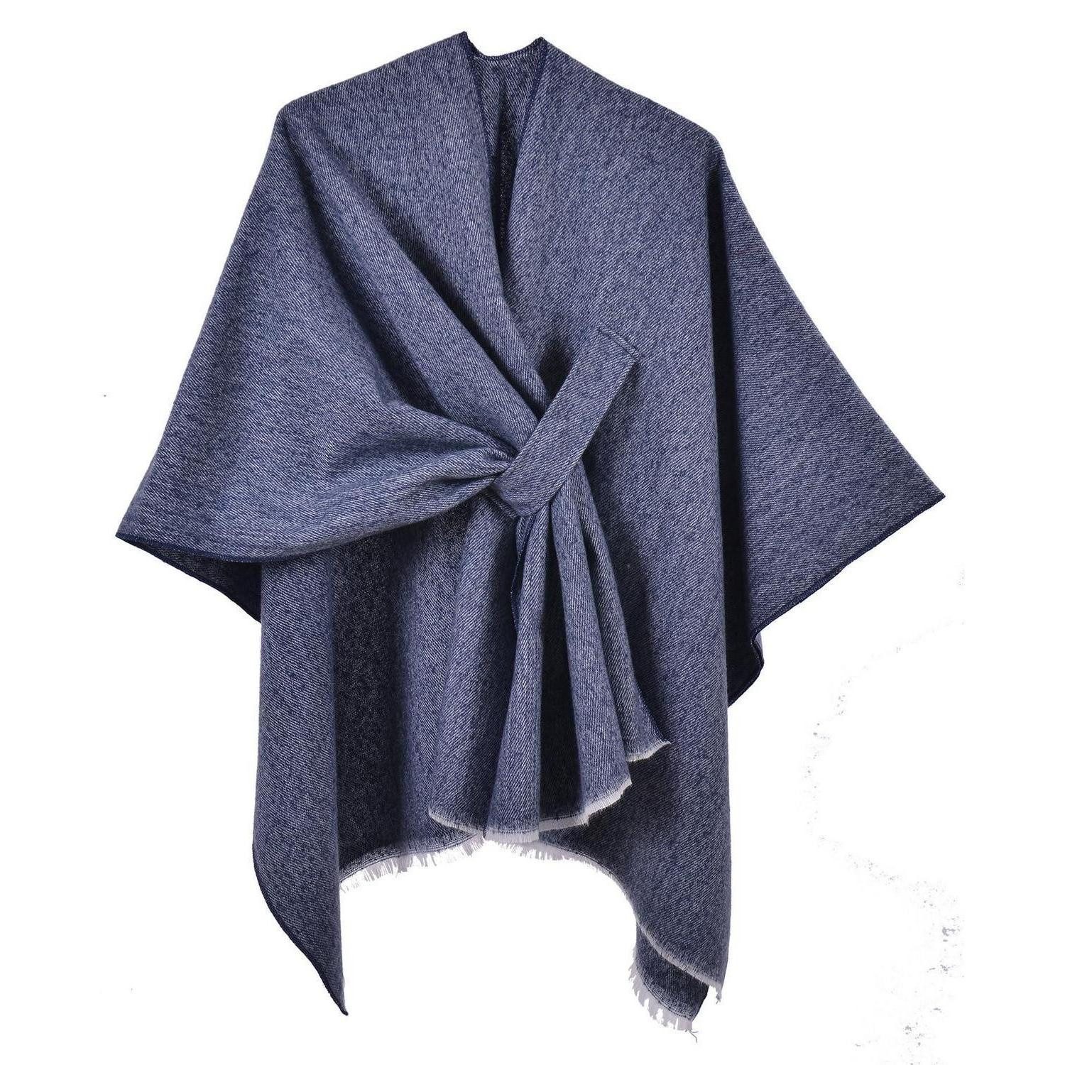 LuxusKollektion Poncho Poncho Damen Strick Cape Elegant Wendbar Navy (1-St)