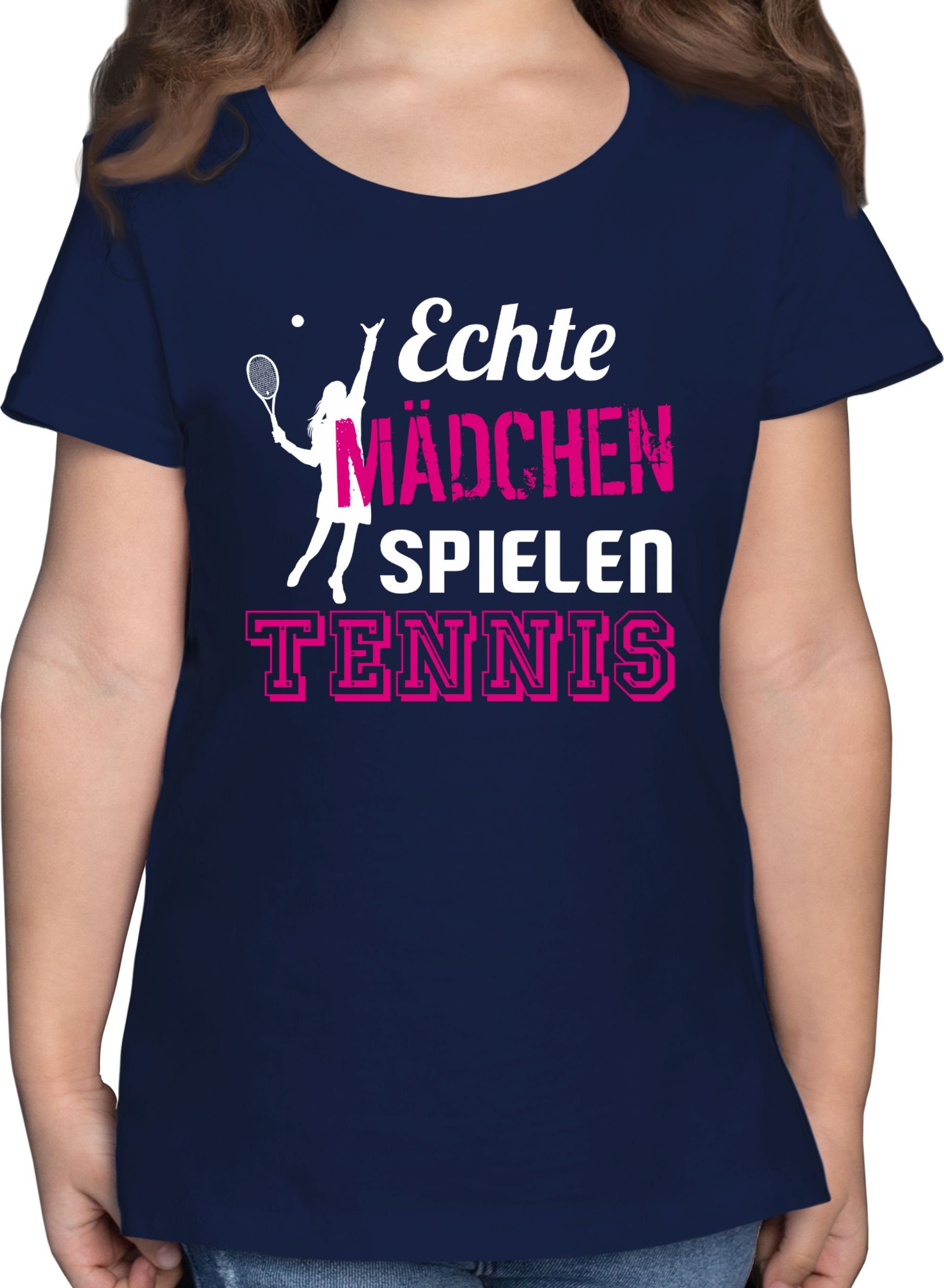 Shirtracer T-Shirt Echte Mädchen spielen Tennis Kinder Sport Kleidung 1 Dunkelblau