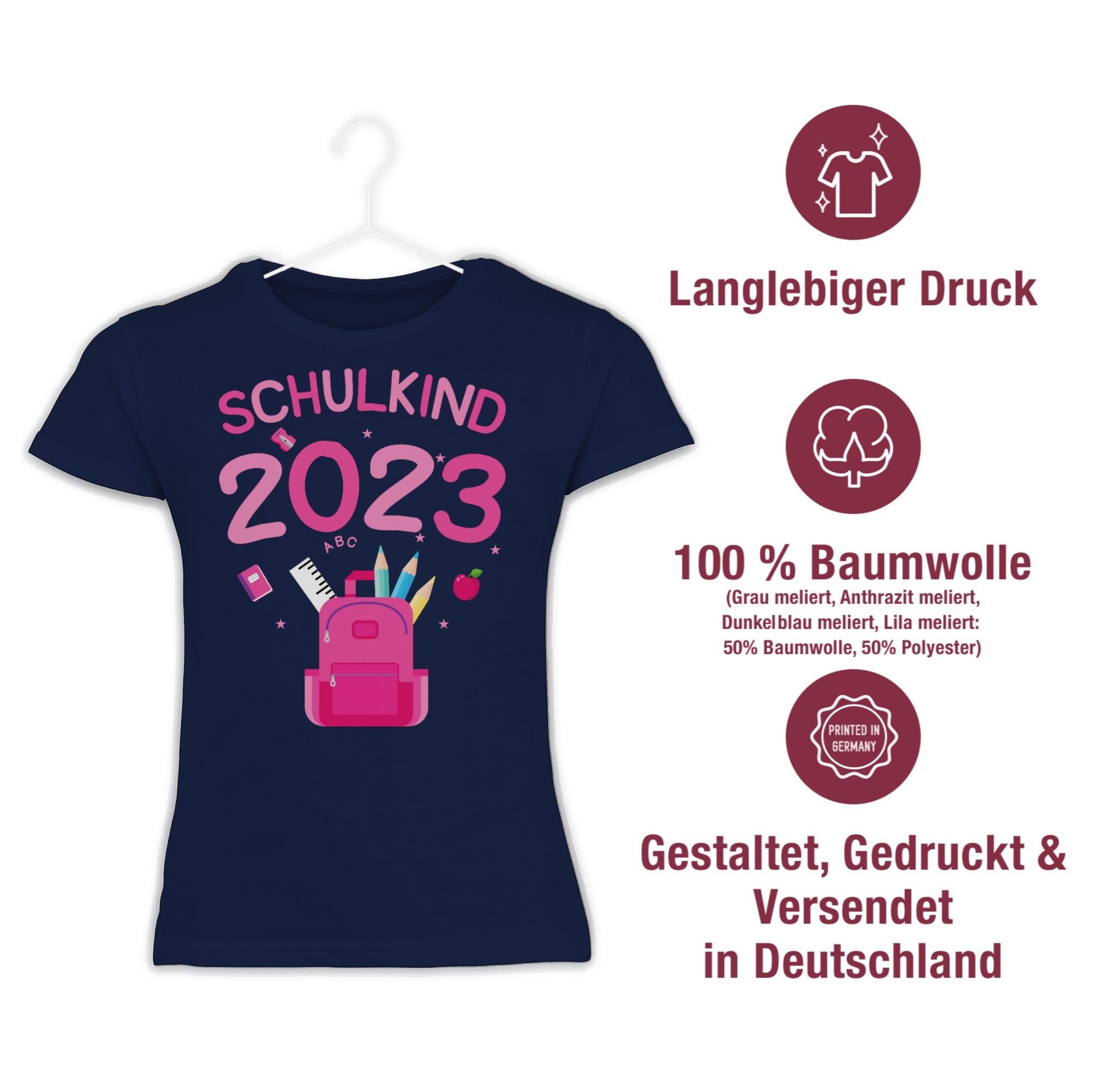 2023 Einschulung Shirtracer 1 Schulkind Dunkelblau T-Shirt Mädchen