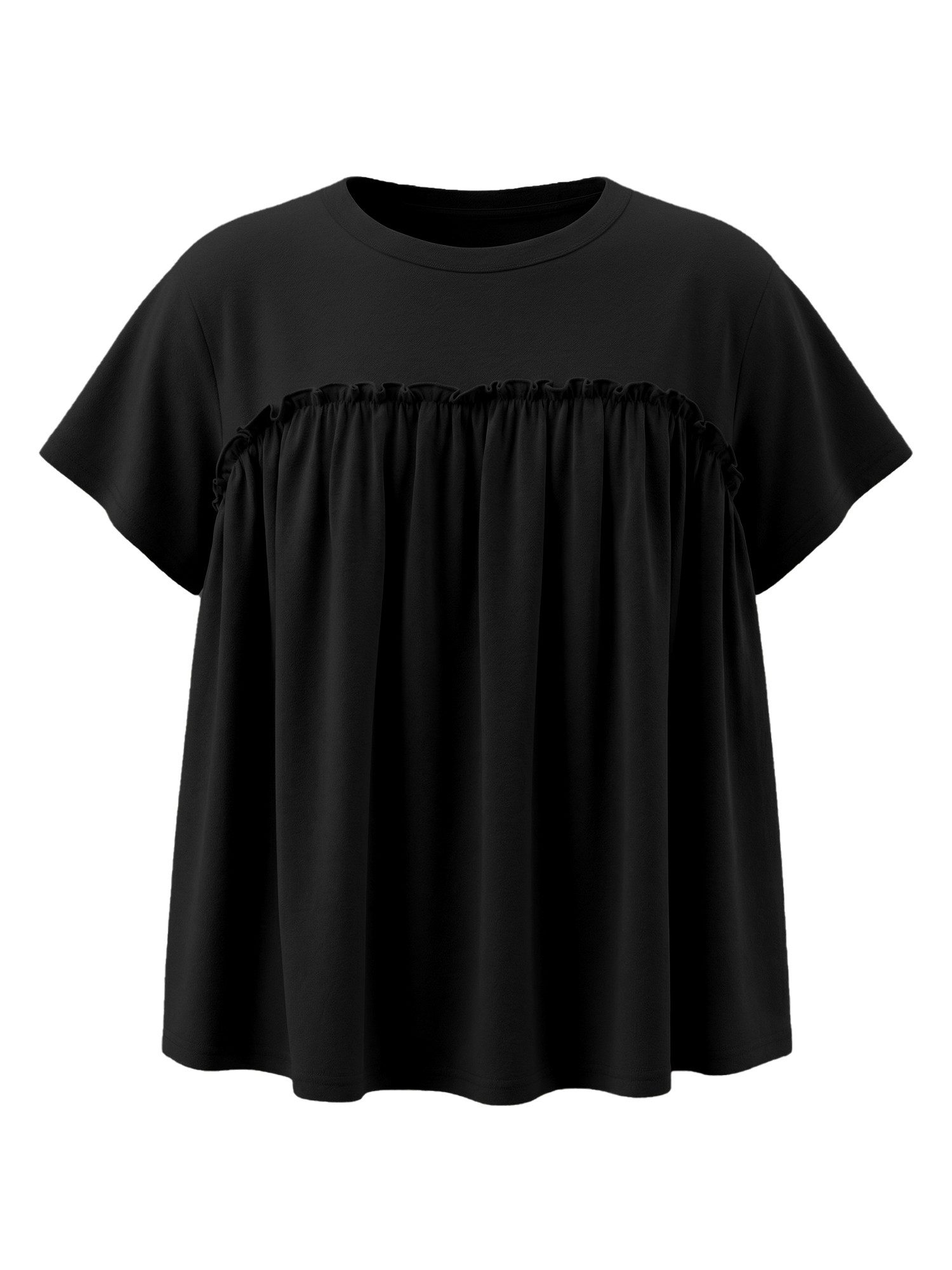 Imily Bela T-Shirt Damen mit Rüschen Rundhals Lässig Oberteil Alltag Freizeit (Packung, 1-tlg., 1per-Pack) mit Rundhalsausschnitt in Unifarbe – Bild 5 von 5