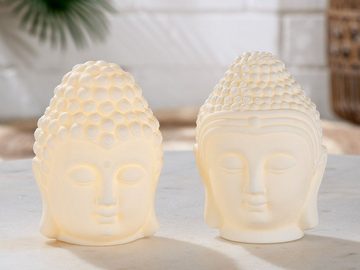 GILDE Dekoobjekt, 2er Set innenbeleuchtete BuddhaKoepfe Feng Shui Dekoration Far