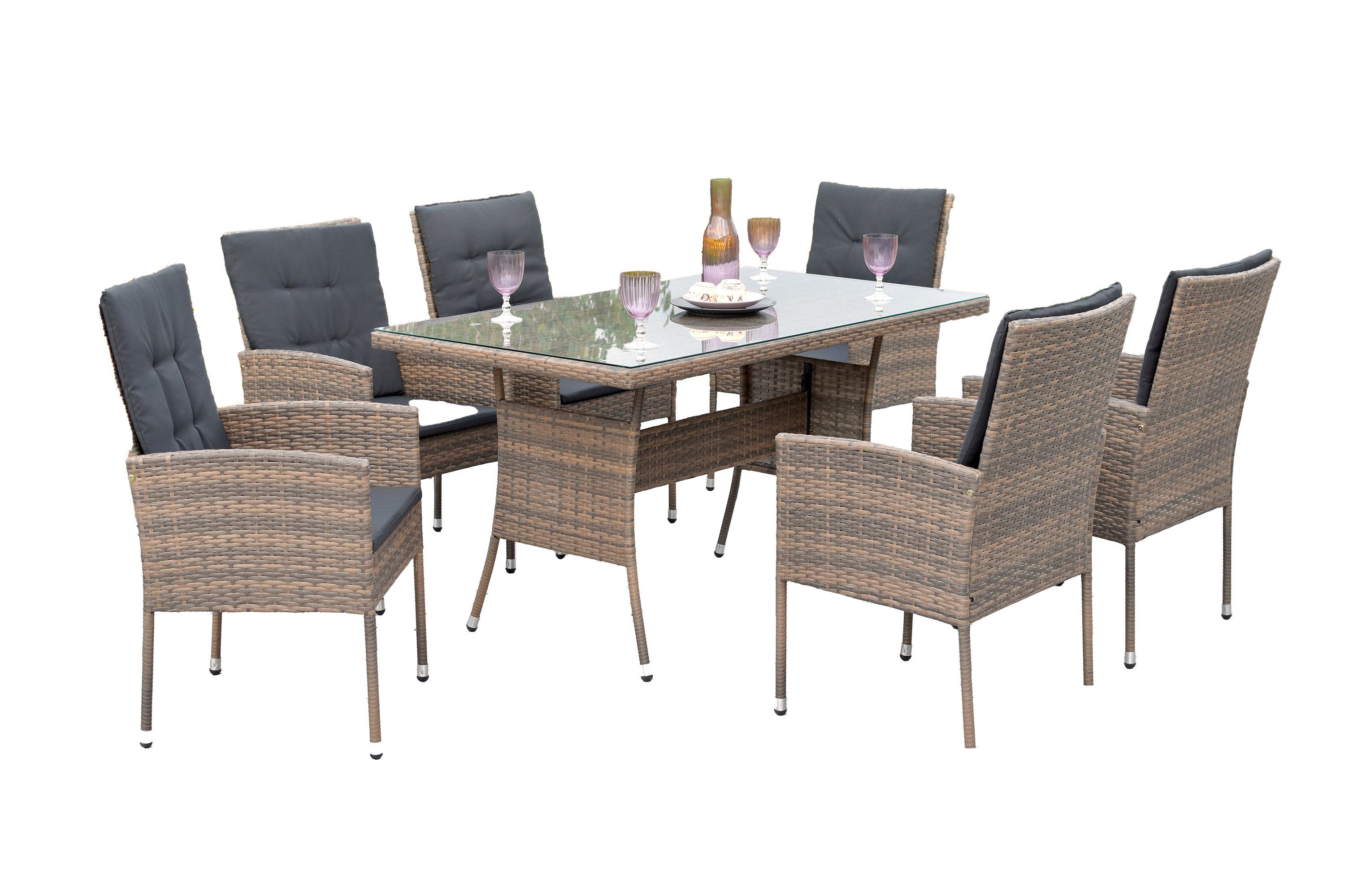 Gartenmöbel Ambiente Garten-Essgruppe Braga Set 7tlg., inkl. Auflagen, (Set, 6 Sessel, 6 Auflagen, 1 Tisch)